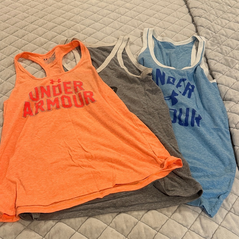 3 Pack Under Armour Tank Tops - Bright Orange, Charcoal Gray, Sky Blue